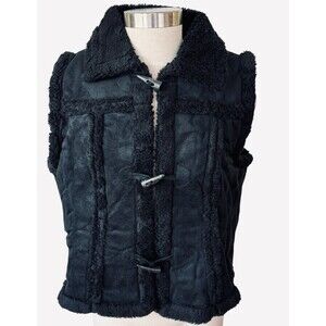 Sonoma Womens XL Black Sherpa Button Up Waist Length Vest NEW WITH TAG